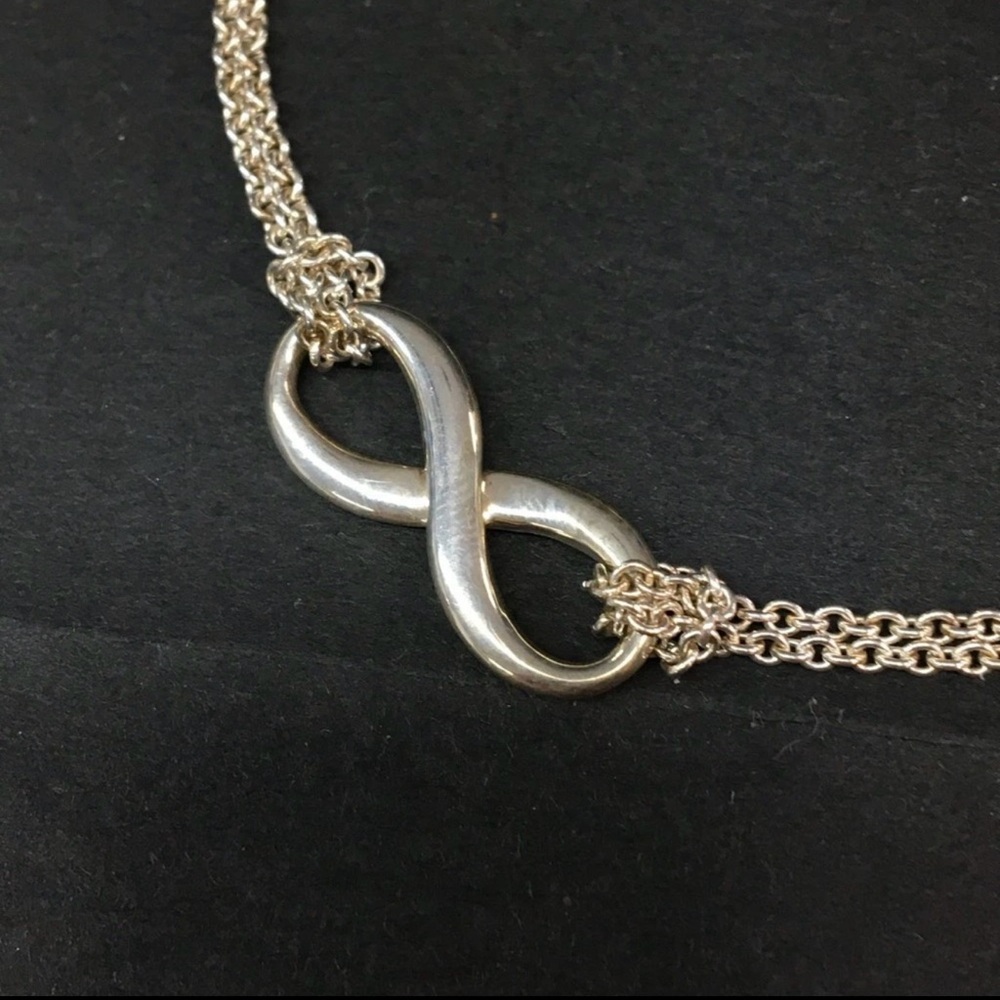 TIFFANY&CO. Silver 925 Infinity Figure Eight Double Chain Bracelet - Picture 3 of 9